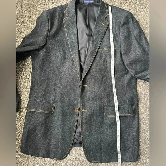 VITTORIO ST ANGELO MENS DENIM JEAN SPORTS BLAZER BLAXK GRAY POCKETS SIZE 44 LONG - Picture 13 of 14